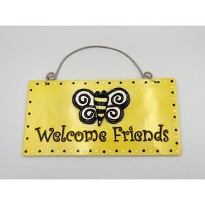 MSC 3D Bee Welcome Friends Sign Ceramic Wall Plaque Yellow Black Home Decor